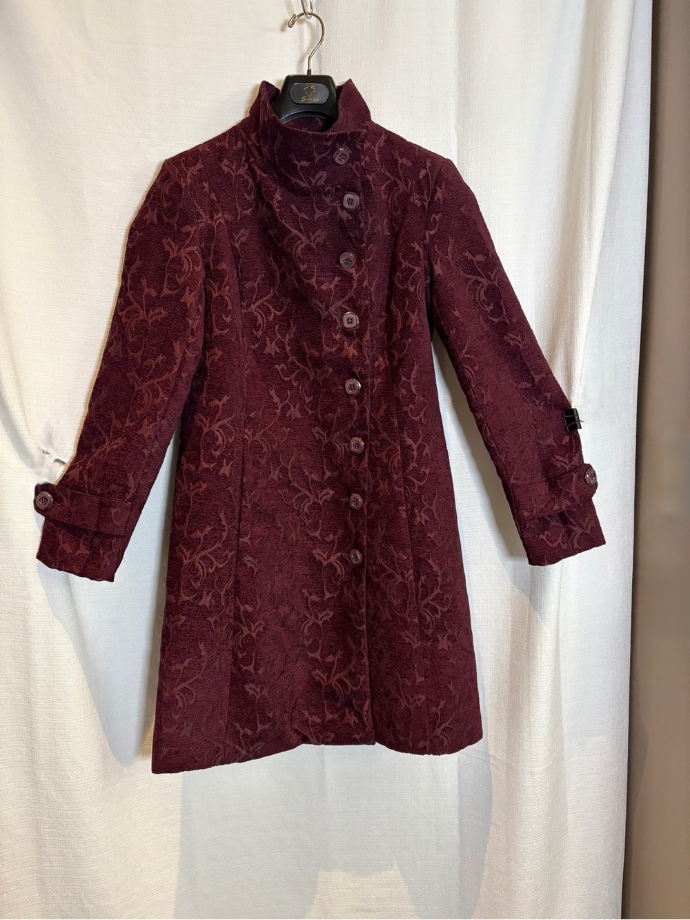 Women's Textured Merlot  Floral/Brocade Coat Dress NWOT